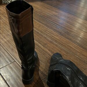 Black and Brown Knee-High Boots